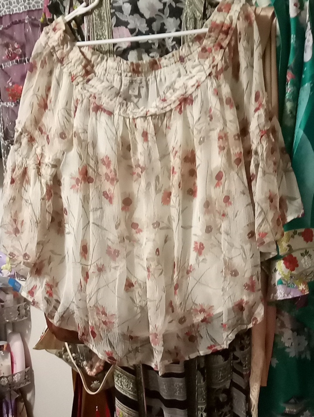 Lucky Brand Cream Floral Off-Shoulder Peasant Blouse